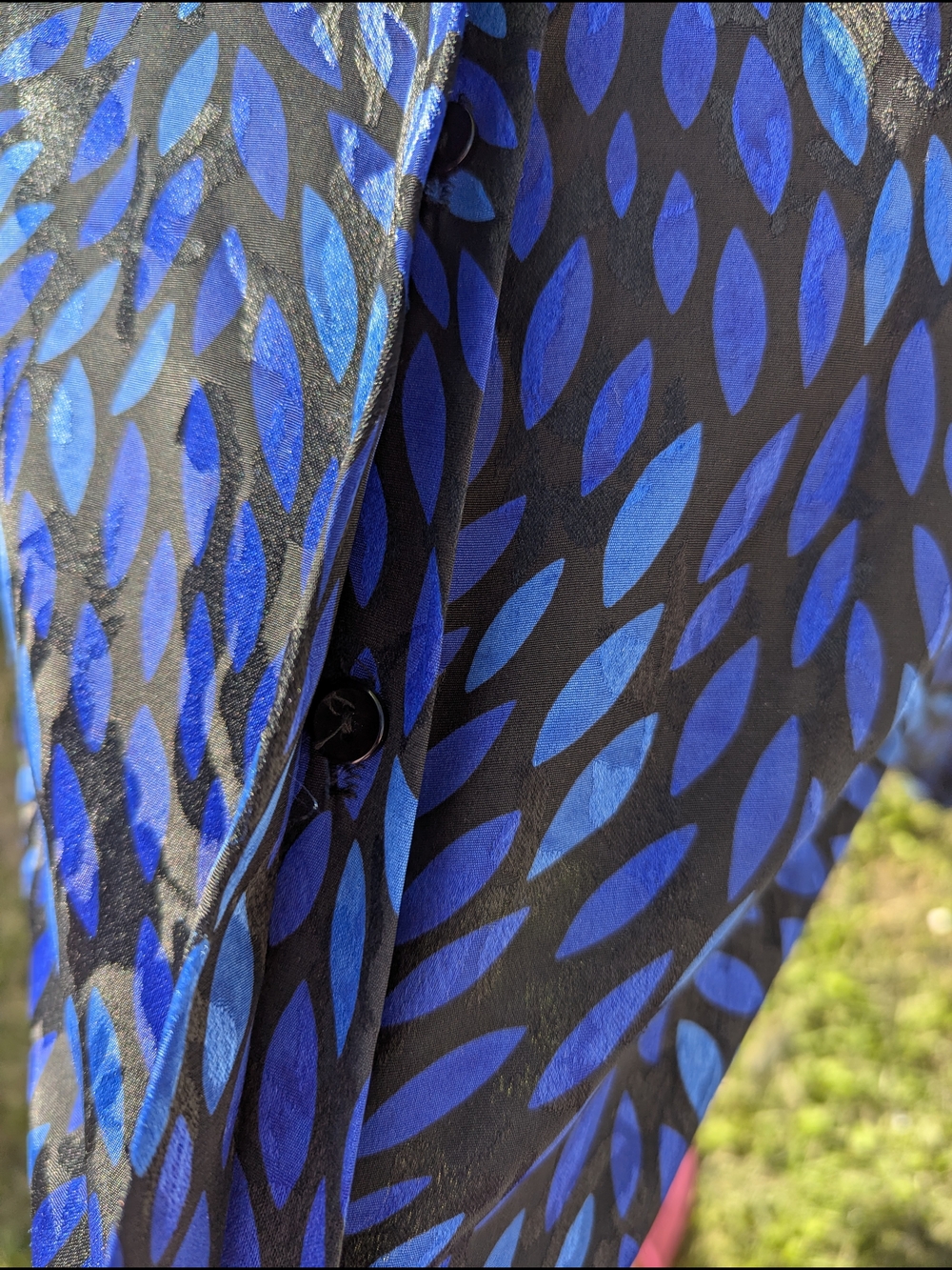 Vintage Leaf Print Sheer Shimmer Blouse 80s 90s Dark Academia Cottagecore Top - Picture 9 of 12